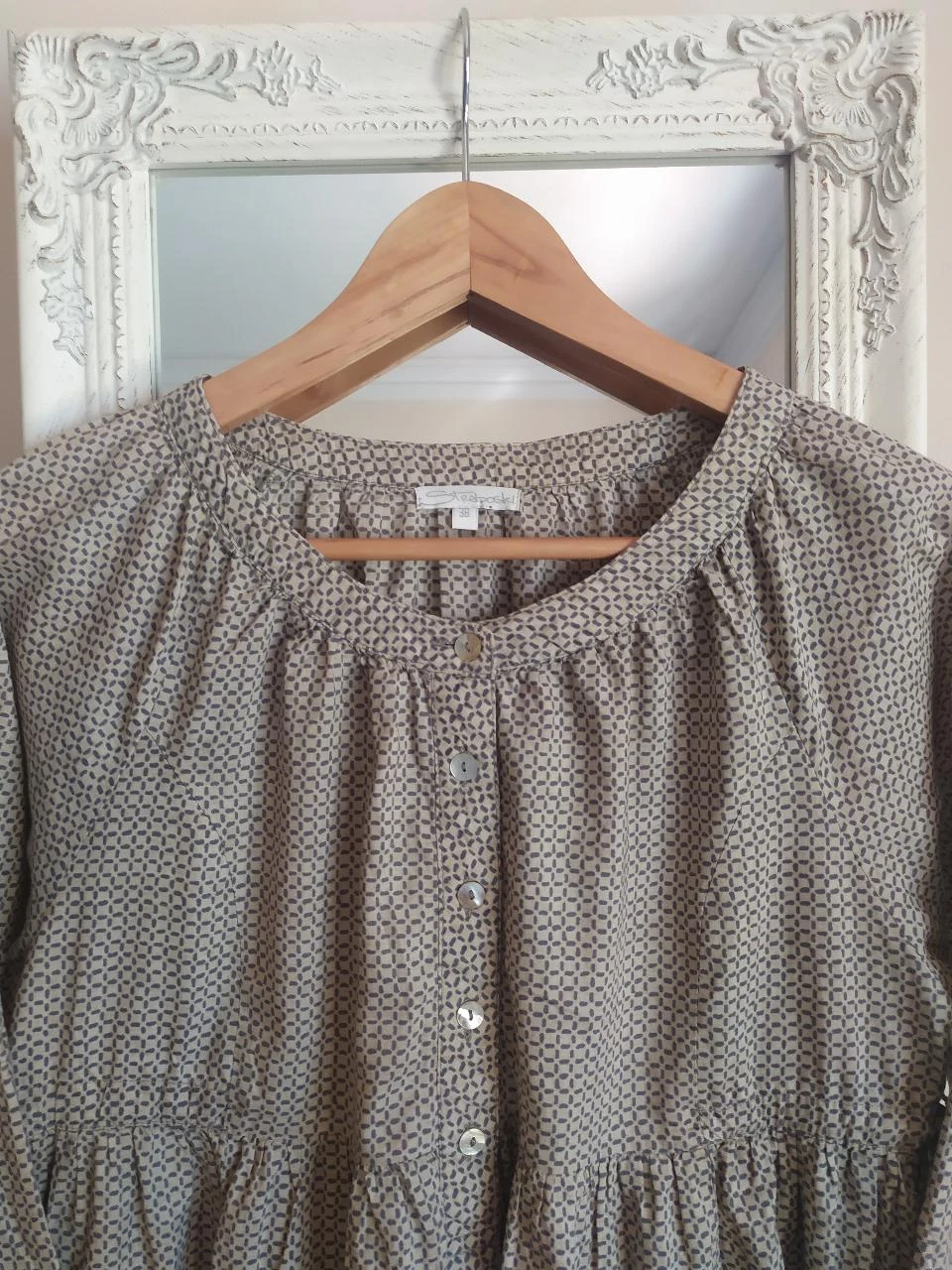 Straboski 100% Algodão Boho Geométrico Peplum Blusa M 38 Mangas Ajustáveis – photo 9